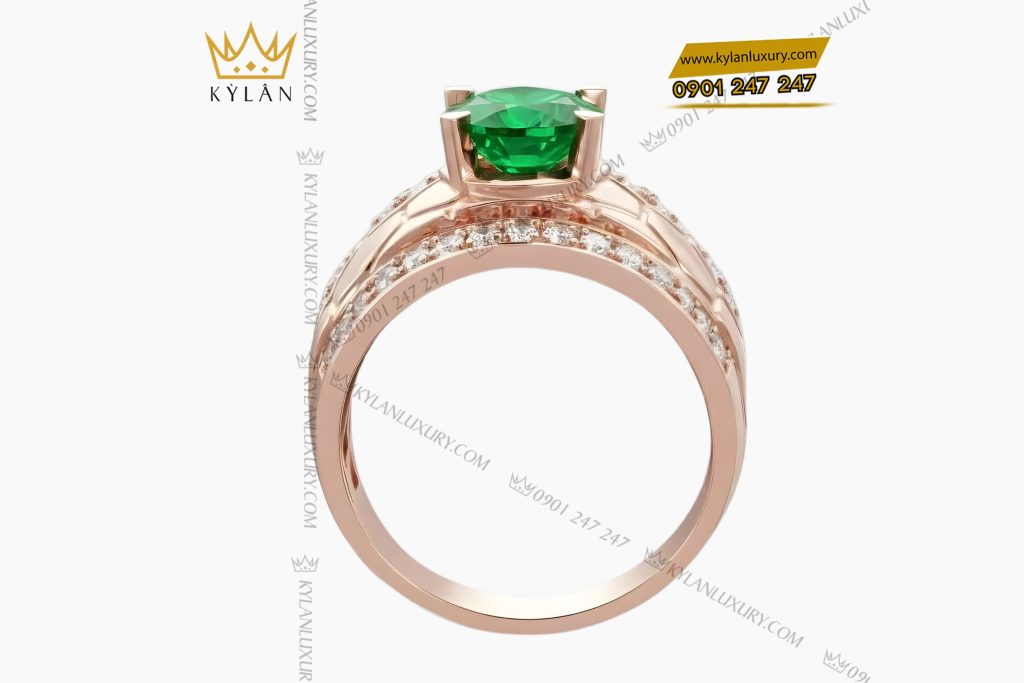 Nhẫn nam vàng hồng Au750 đính kim cương và đá quý xanh