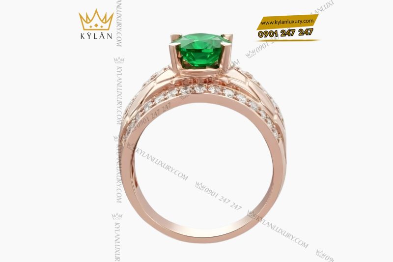 Nhẫn nam vàng hồng Au750 đính kim cương và đá quý xanh