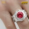Nhẫn nam vàng trắng Au750 đính kim cương và đá quý đỏ