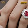 Nhẫn nam vàng trắng Au750 đính kim cương và đá quý đỏ