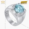 Nhẫn nam vàng trắng Au750 đính kim cương và đá Topaz xanh