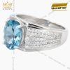 Nhẫn nam vàng trắng Au750 đính kim cương và đá Topaz xanh