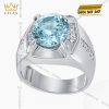 Nhẫn nam vàng trắng Au750 đính kim cương và đá Topaz xanh