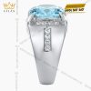Nhẫn nam vàng trắng Au750 đính kim cương và đá Topaz xanh