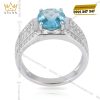 Nhẫn nam vàng trắng Au750 đính kim cương và đá Topaz xanh