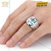 Nhẫn nam vàng trắng Au750 đính kim cương và đá Topaz xanh