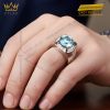 Nhẫn nam vàng trắng Au750 đính kim cương và đá Topaz xanh