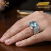 Nhẫn nam vàng trắng Au750 đính kim cương và đá Topaz xanh