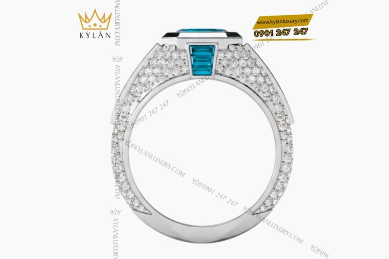 Nhẫn nam vàng trắng Au750 đính kim cương và đá quý