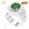 Nhẫn nam vàng trắng Au750 đính kim cương và đá quý xanh