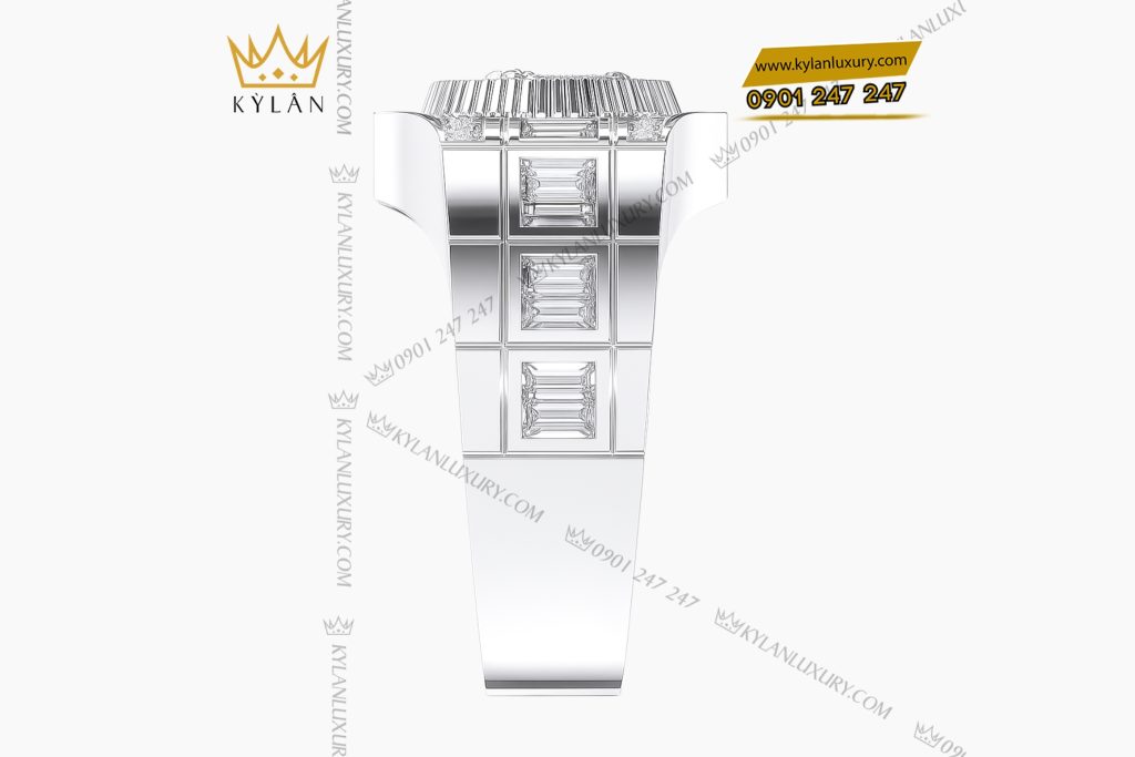 Nhẫn nam vàng trắng Au750 đính kim cương và đá quý xanh