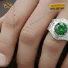 Nhẫn nam vàng trắng Au750 đính kim cương và đá quý xanh