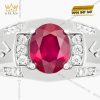 Nhẫn nam vàng trắng Au750 đính kim cương và đá ruby
