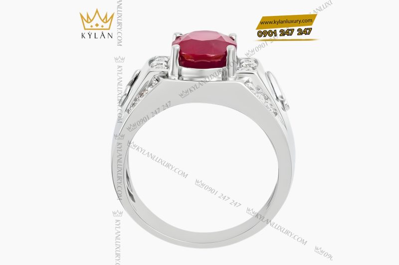 Nhẫn nam vàng trắng Au750 đính kim cương và đá ruby