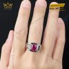 Nhẫn nam vàng trắng Au750 đính kim cương và đá ruby