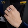 Nhẫn nam vàng trắng Au750 đính kim cương và đá ruby
