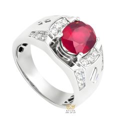 Nhẫn nam vàng trắng Au750 đính kim cương và đá ruby