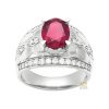 Nhẫn nam vàng trắng Au750 đính kim cương và ruby hồng