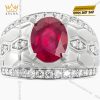 Nhẫn nam vàng trắng Au750 đính kim cương và ruby hồng