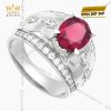 Nhẫn nam vàng trắng Au750 đính kim cương và ruby hồng