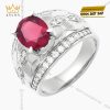 Nhẫn nam vàng trắng Au750 đính kim cương và ruby hồng