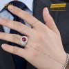 Nhẫn nam vàng trắng Au750 đính kim cương và ruby hồng