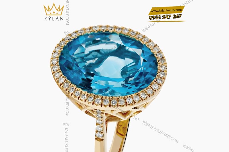 Nhẫn nữ Oval vàng Au750 đính kim cương và đá Topaz