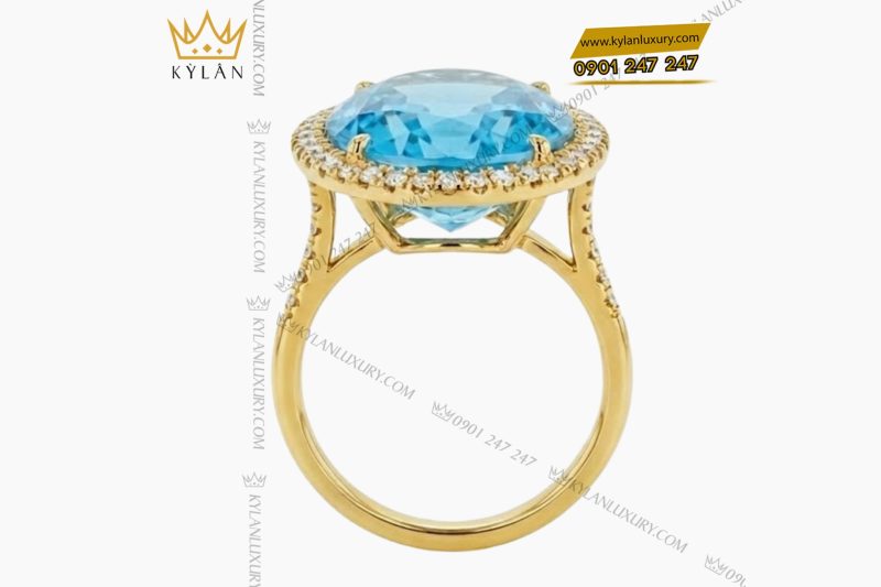 Nhẫn nữ Oval vàng Au750 đính kim cương và đá Topaz