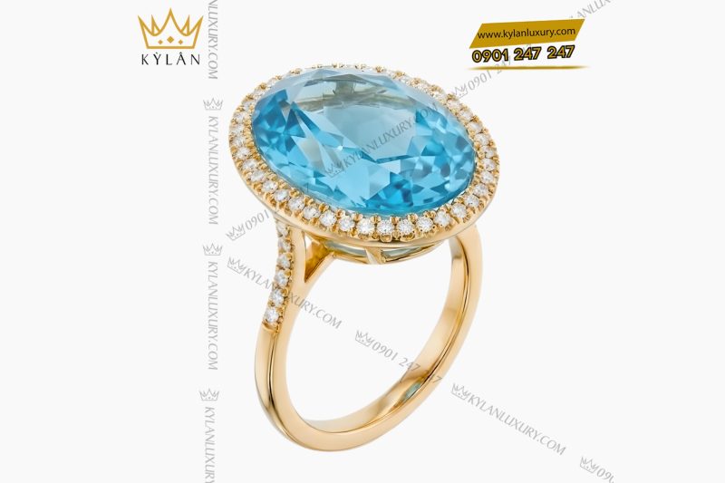Nhẫn nữ Oval vàng Au750 đính kim cương và đá Topaz