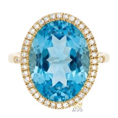 Nhẫn nữ Oval vàng Au750 đính kim cương và đá Topaz