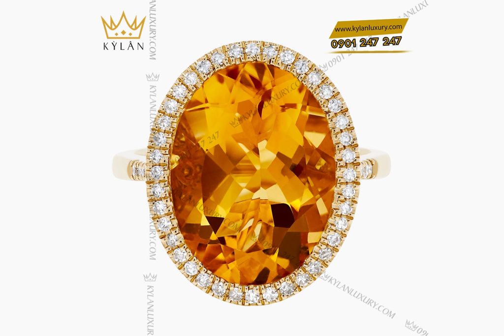 Nhẫn nữ Oval vàng Au750 đính kim cương và đá quý vàng