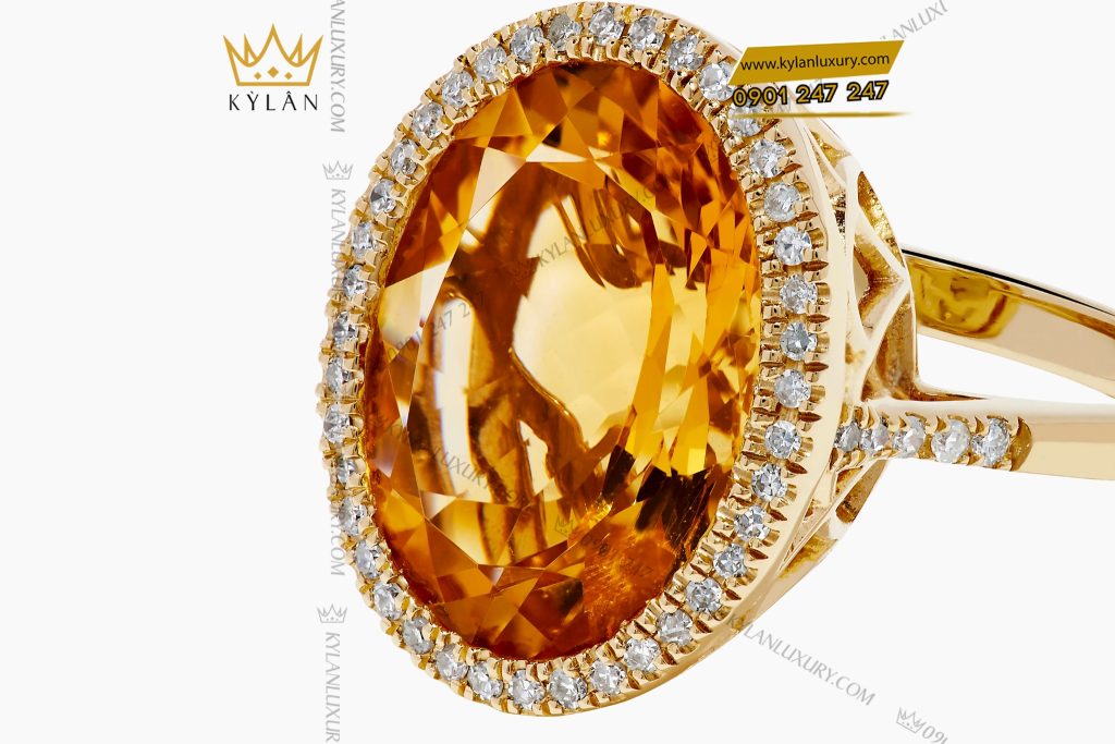 Nhẫn nữ Oval vàng Au750 đính kim cương và đá quý vàng