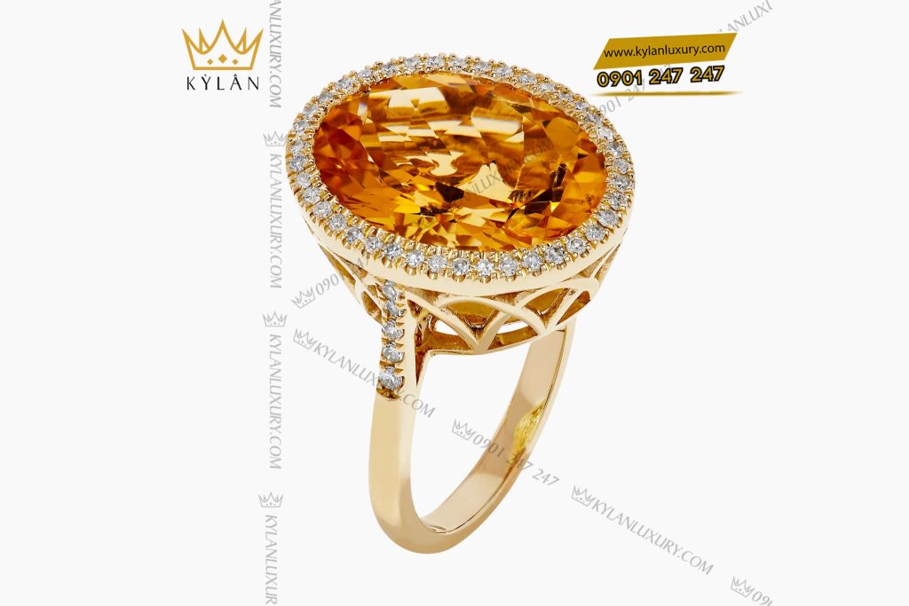 Nhẫn nữ Oval vàng Au750 đính kim cương và đá quý vàng