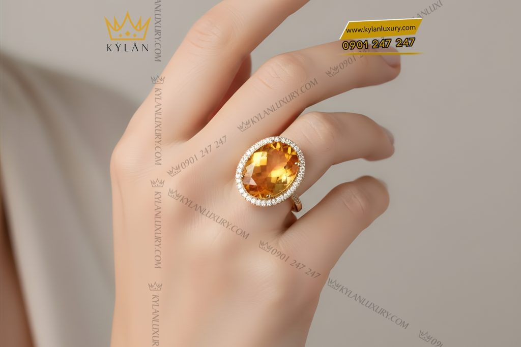 Kỳ Lân Luxury Nhan nu Oval vang Au750 dinh kim cuong va da quy vang 9 Nhẫn nữ Oval vàng Au750 đính kim cương và đá quý vàng