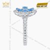 Nhẫn nữ vàng trắng Au750 hoa 4 cánh đính kim cương và topaz