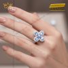 Nhẫn nữ vàng trắng Au750 hoa 4 cánh đính kim cương và topaz