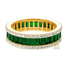 Nhẫn nữ vàng Au750 đính kim cương và đá quý xanh