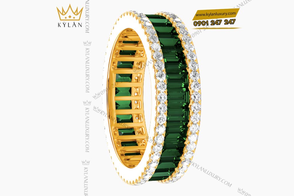 Kỳ Lân Luxury Nhan nu vang Au750 dinh kim cuong va da quy xanh 4 Nhẫn nữ vàng Au750 đính kim cương và đá quý xanh