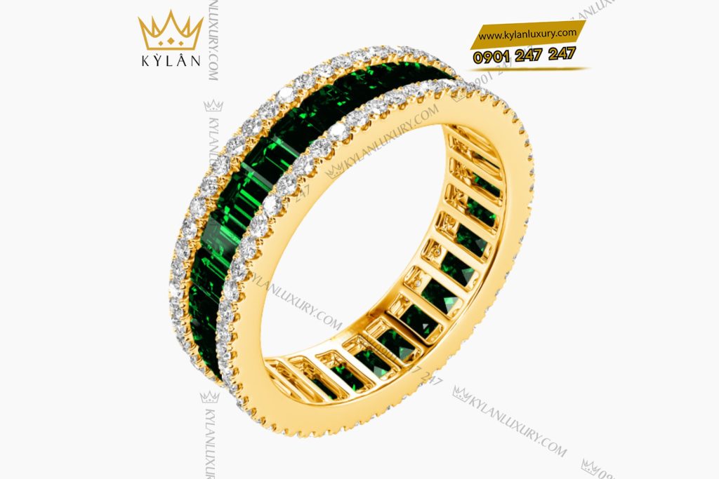 Kỳ Lân Luxury Nhan nu vang Au750 dinh kim cuong va da quy xanh 6 Nhẫn nữ vàng Au750 đính kim cương và đá quý xanh