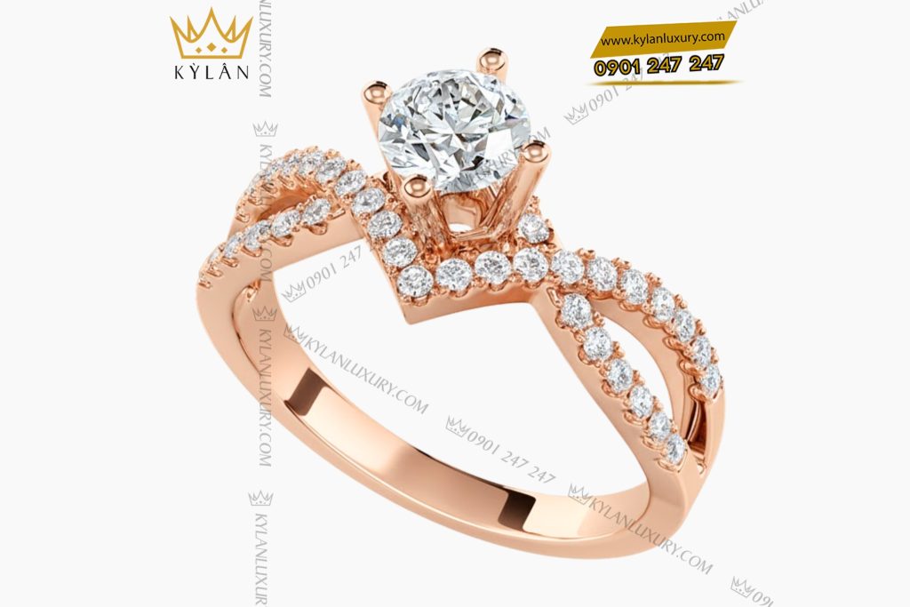 Nhẫn nữ vàng hồng Au750 đính kim cương 2 Nhẫn nữ vàng hồng Au750 đính kim cương