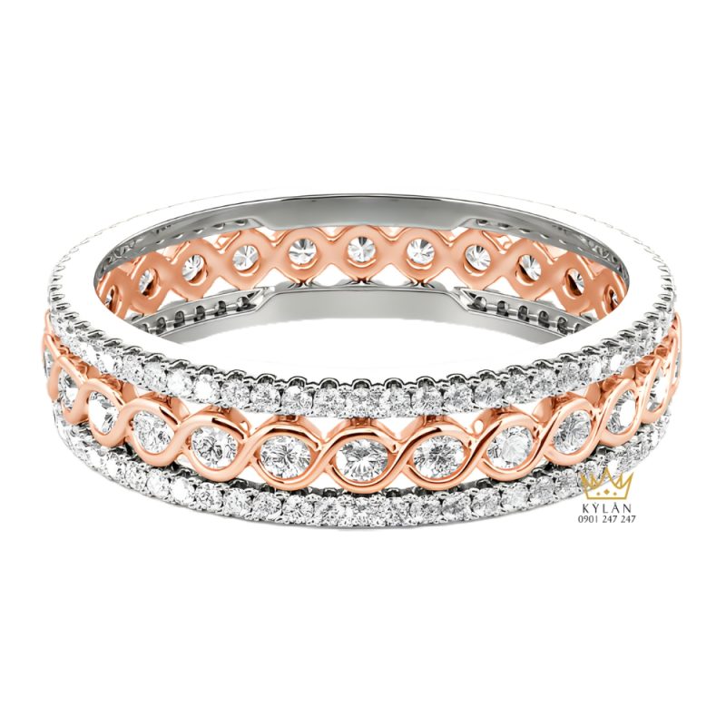 Nhẫn nữ vàng hồng Au750 đính kim cương