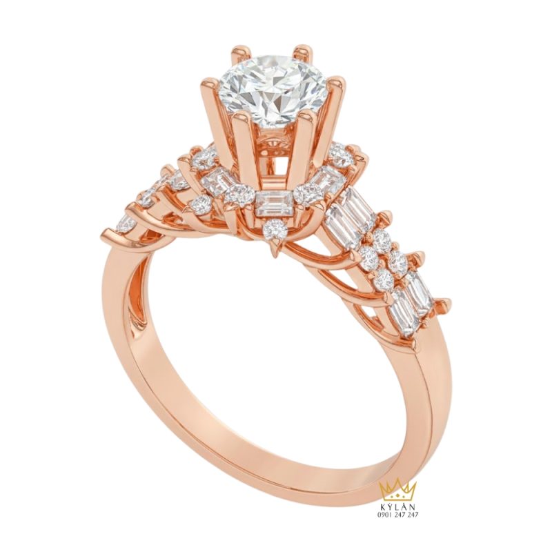 Nhẫn nữ vàng hồng Au750 đính kim cương