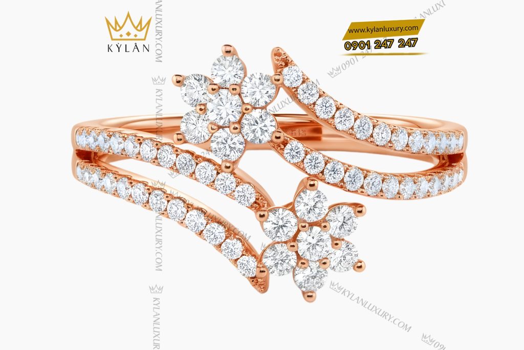 Nhẫn nữ vàng hồng Au750 đính kim cương