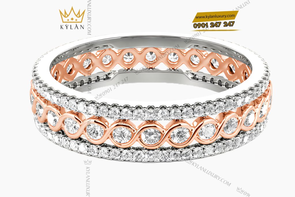 Nhẫn nữ vàng hồng Au750 đính kim cương