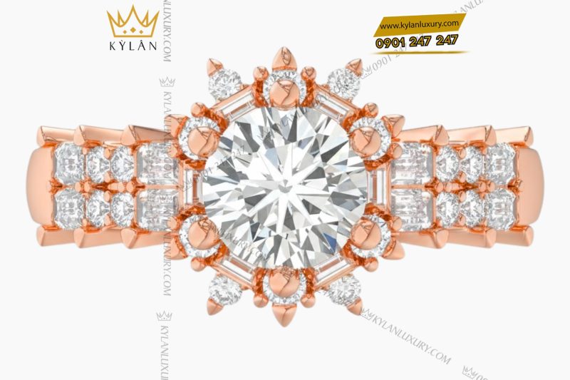 Nhẫn nữ vàng hồng Au750 đính kim cương