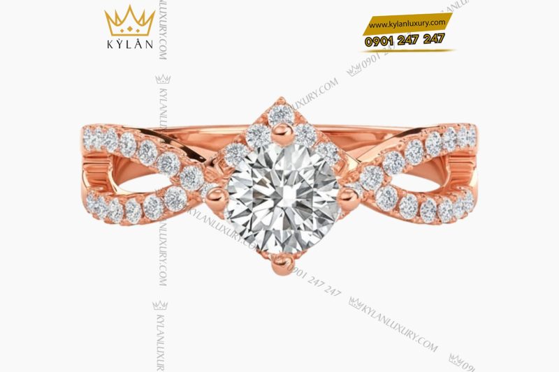 Nhẫn nữ vàng hồng Au750 đính kim cương