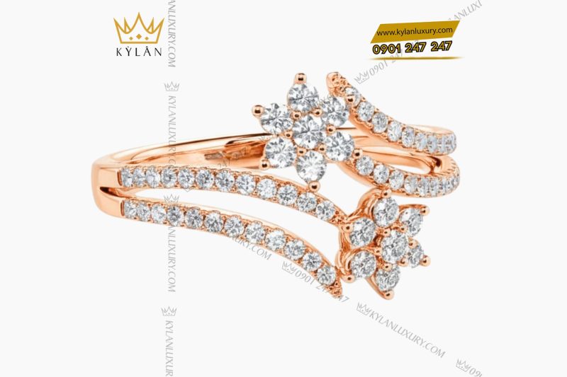 Nhẫn nữ vàng hồng Au750 đính kim cương