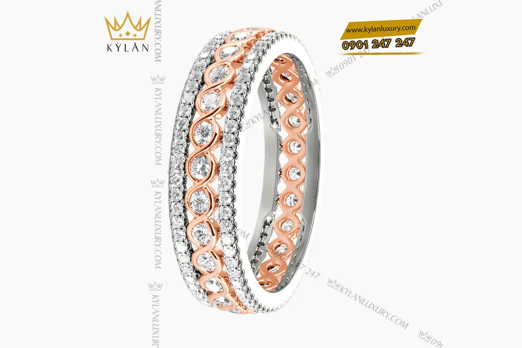 Nhẫn nữ vàng hồng Au750 đính kim cương