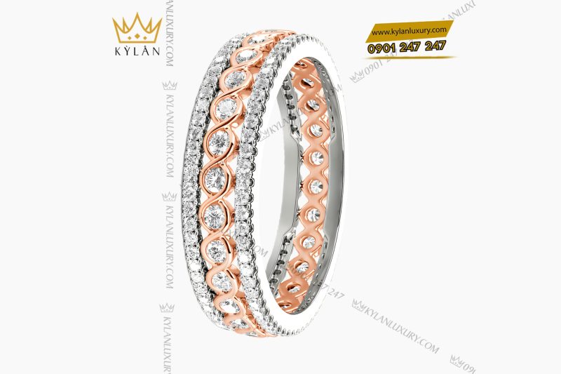 Nhẫn nữ vàng hồng Au750 đính kim cương