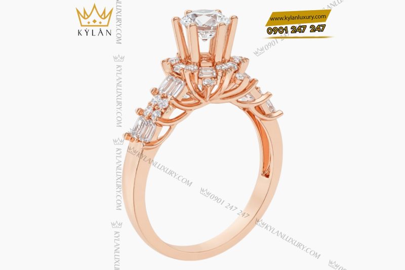 Nhẫn nữ vàng hồng Au750 đính kim cương